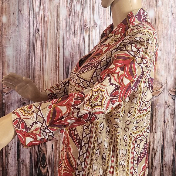 Talbots Women's Long-sleeved Printed V-Neck Silk and Linen Blouse Size 8 - Picture 7 of 10